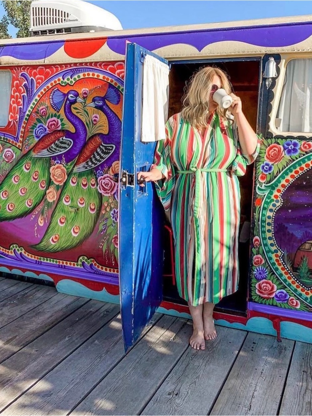 Striped Green Multi-Color Kimono Robe - Picture 3 of 9